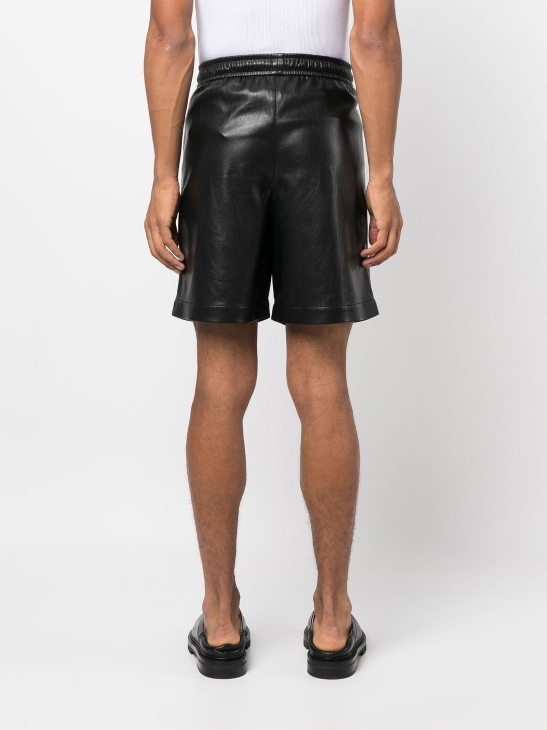 Black Faux Leather Track Shorts - 4