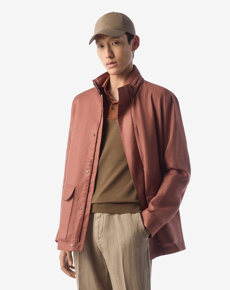 CORNELIANI Rusty brown pure linen field jacket outlook