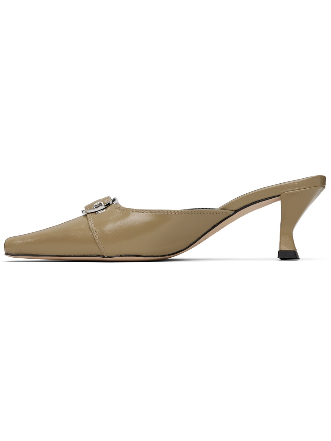 Taupe Evelyn Glossed Nappa Leather Heels - 3
