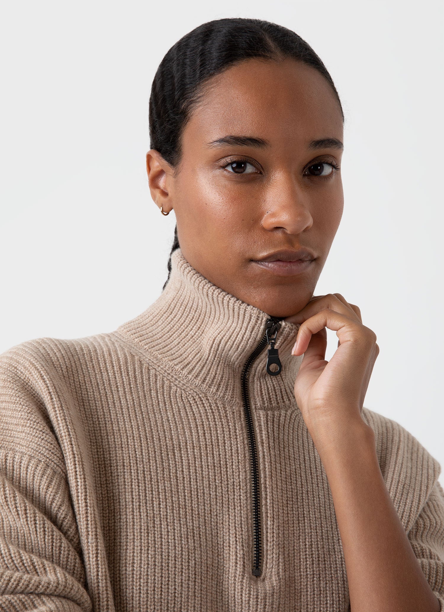 Wool Cashmere Rib Zip Neck - 2