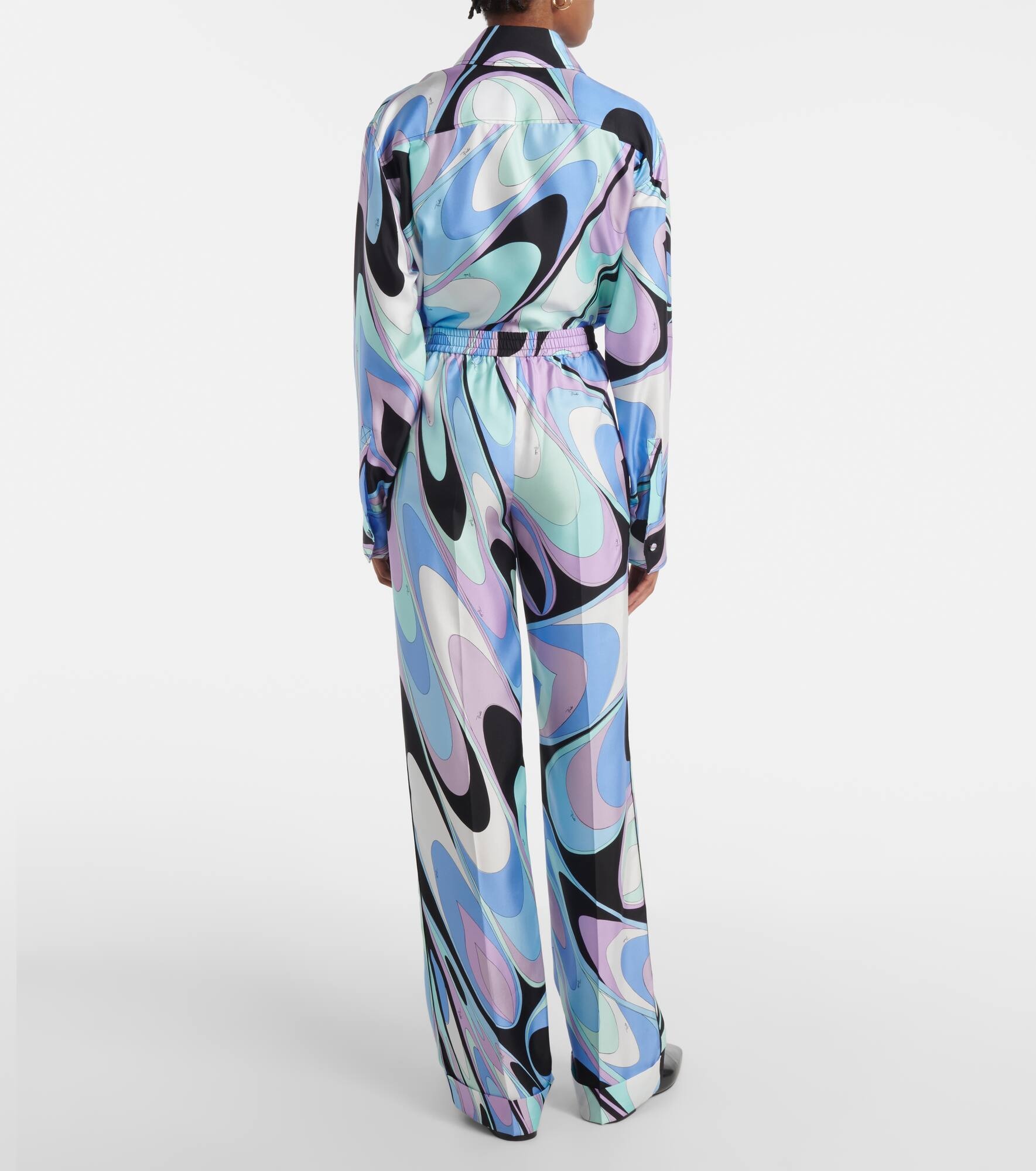 Printed silk twill wide-leg pants - 3