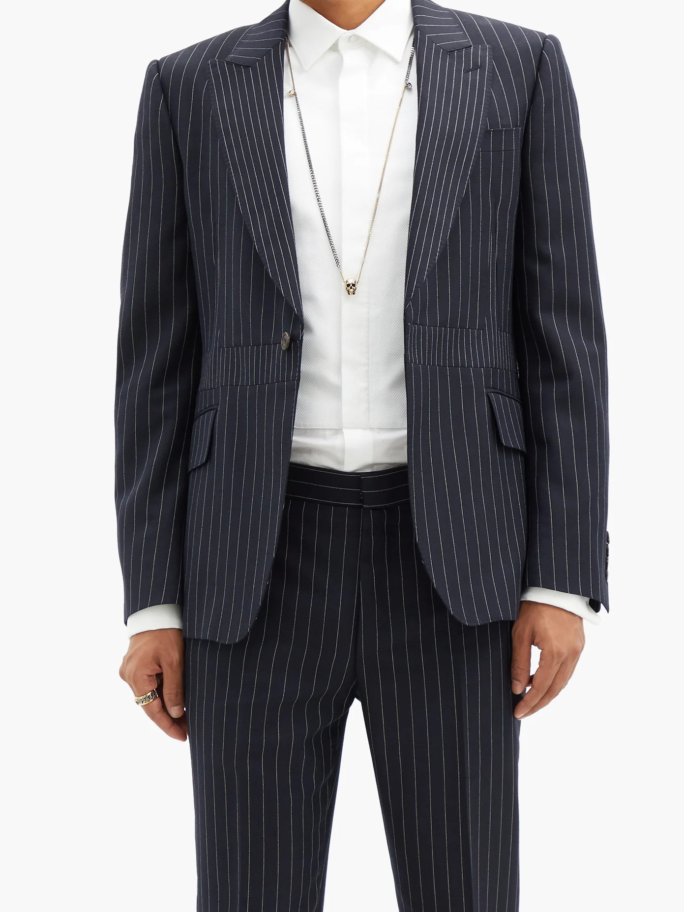 Pinstriped single-breasted wool jacket - 6