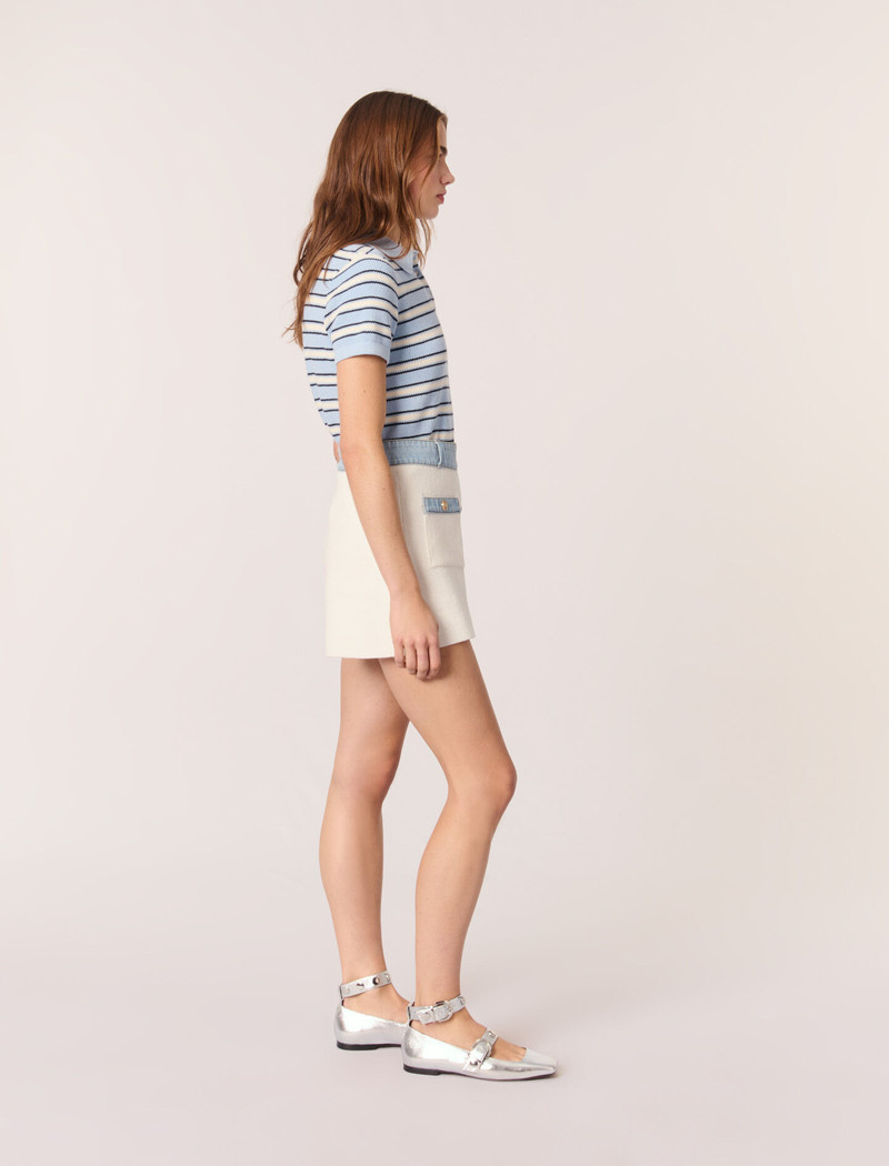 Knitted shorts with denim trim 3