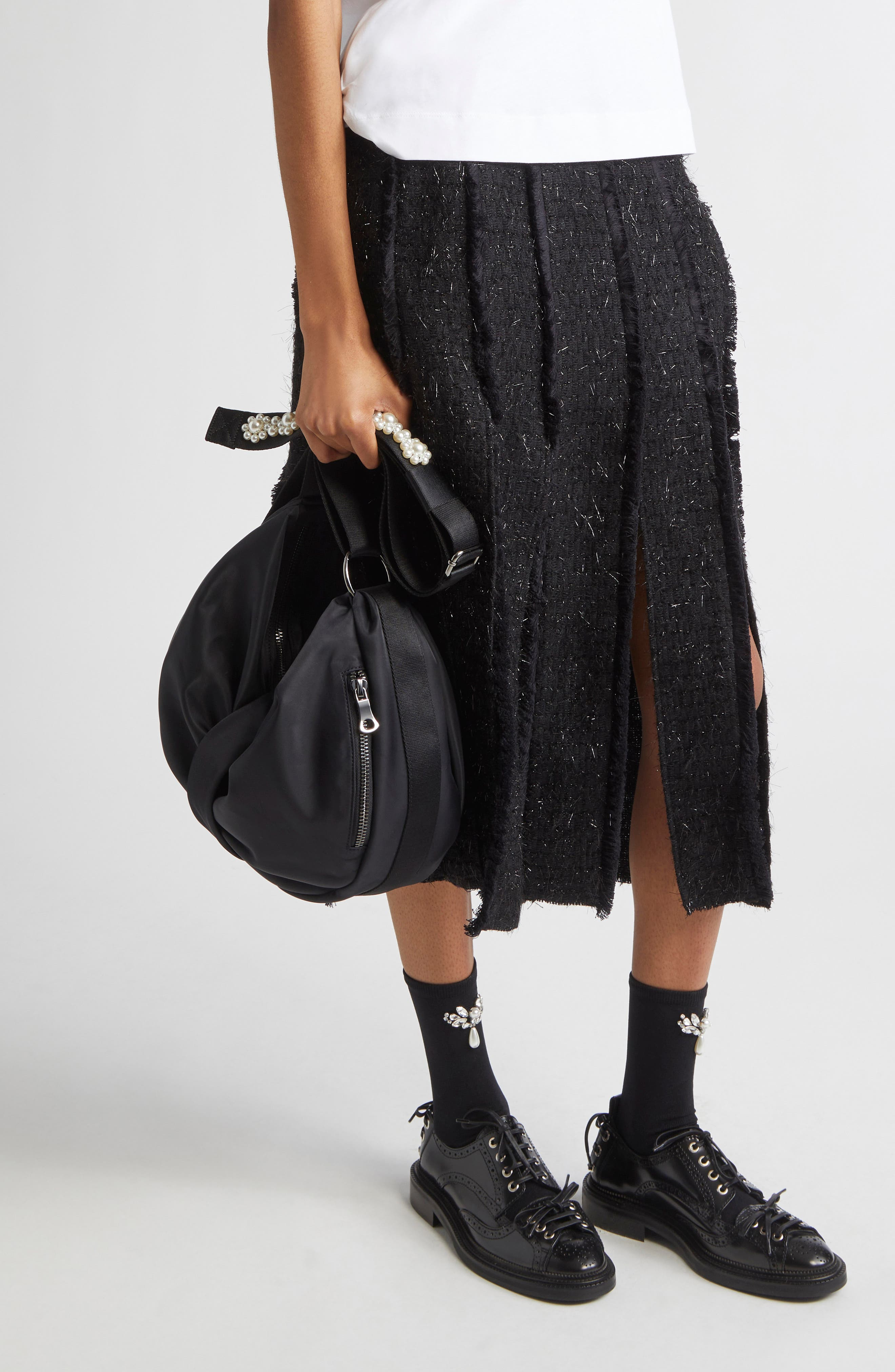 Simone Rocha Bow Sateen Sling Bag in Black/Pearl at Nordstrom - 3