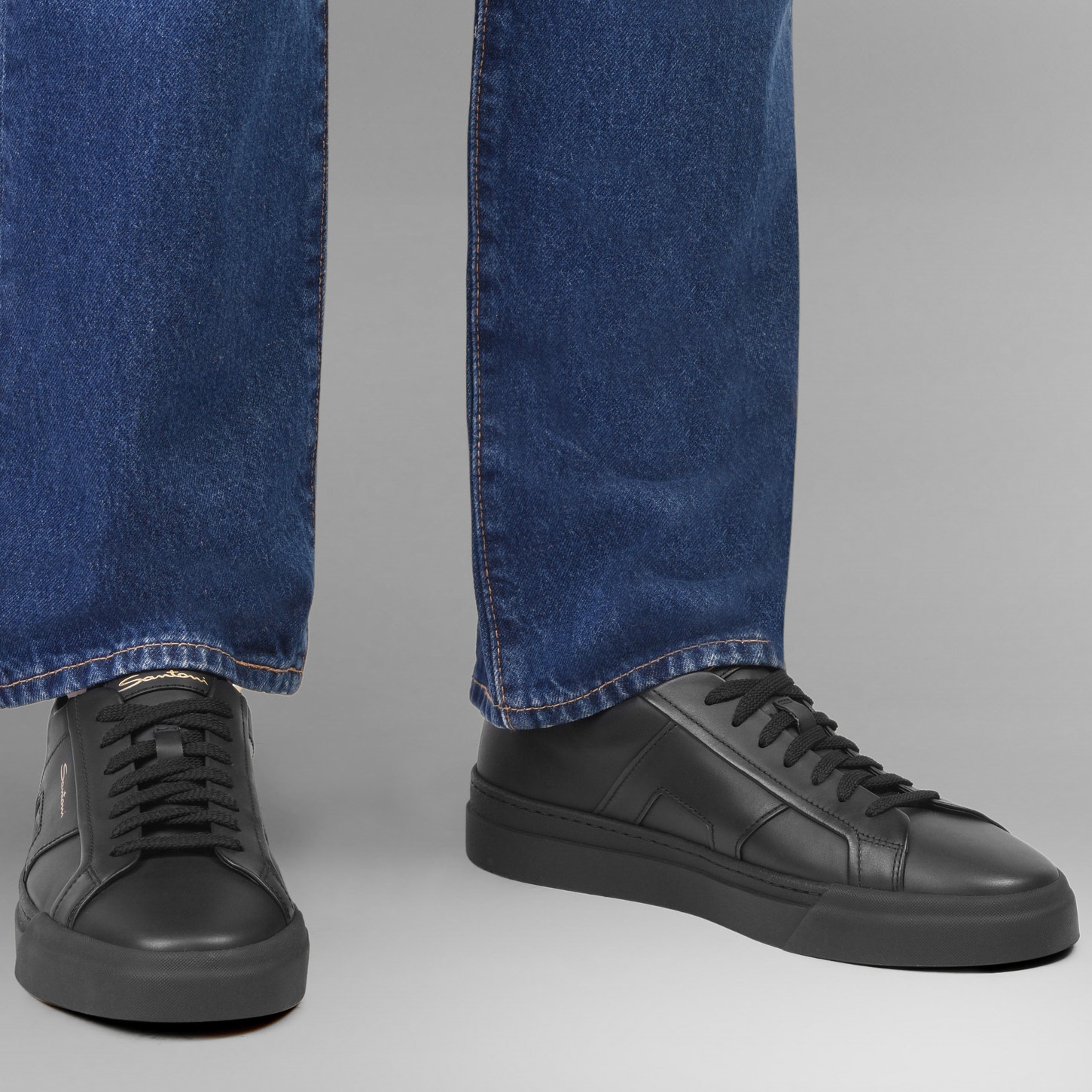 Men’s black leather double buckle sneaker - 2