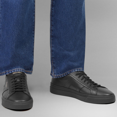 Santoni Men’s black leather double buckle sneaker outlook