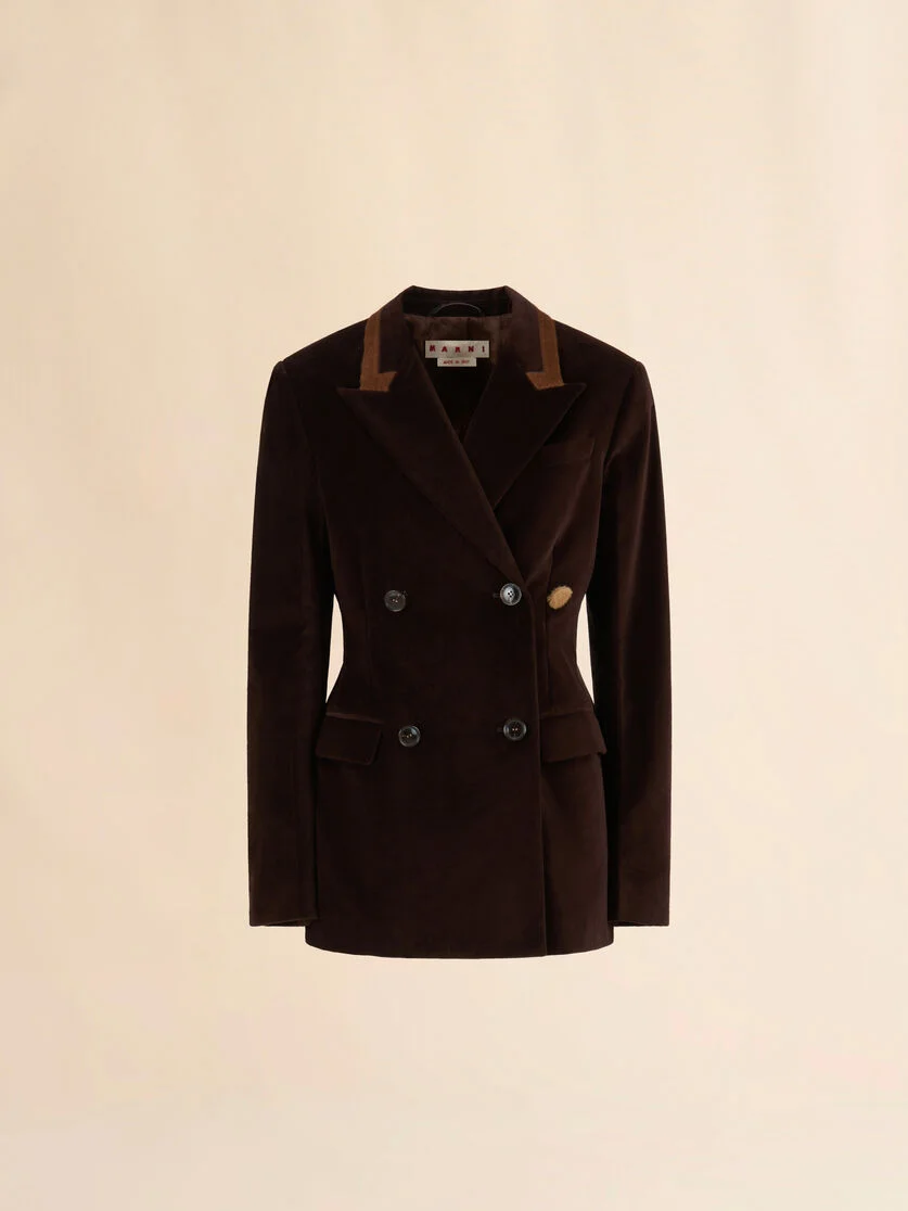 BROWN VELVET BLAZER WITH PONY HAIR ACCENTS - 1