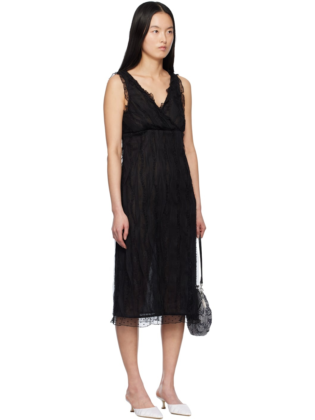 Black Combo Sleeveless Lace Midi Dress - 2