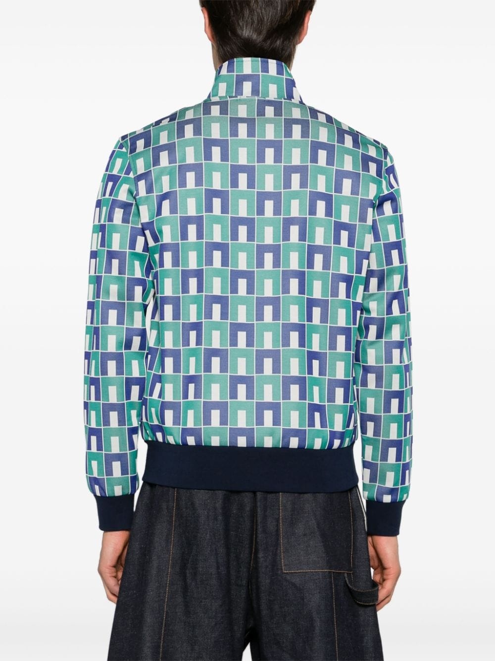 geometric-jacquard zip-up sweatshirt - 5