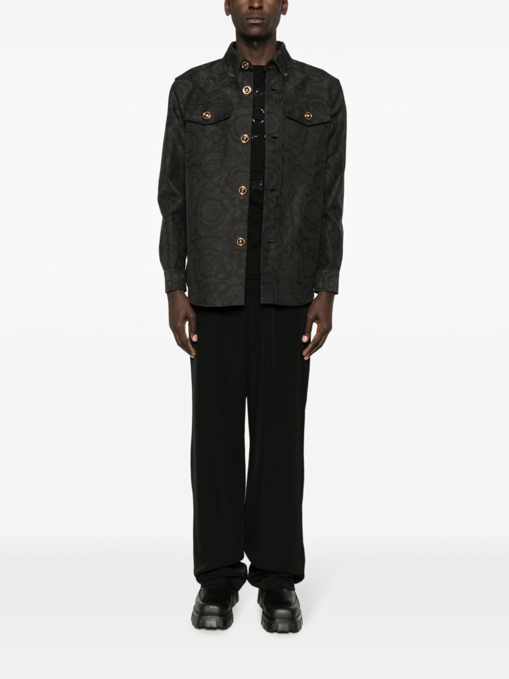 Barocco-jacquard cotton shirt jacket - 2