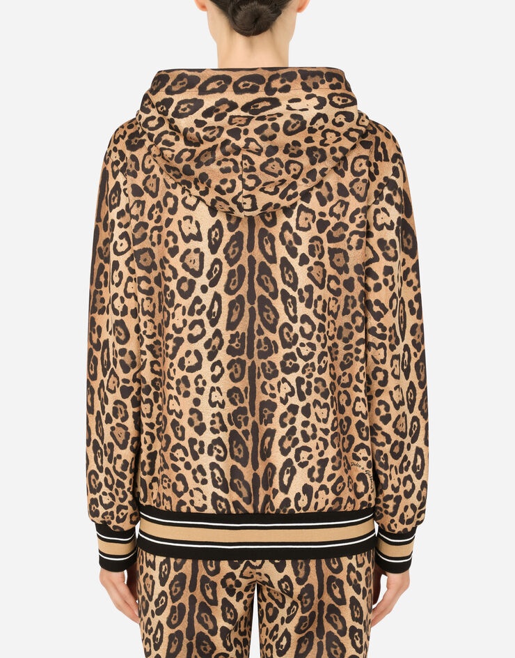 Zip-up jersey hoodie with leopard print - 2