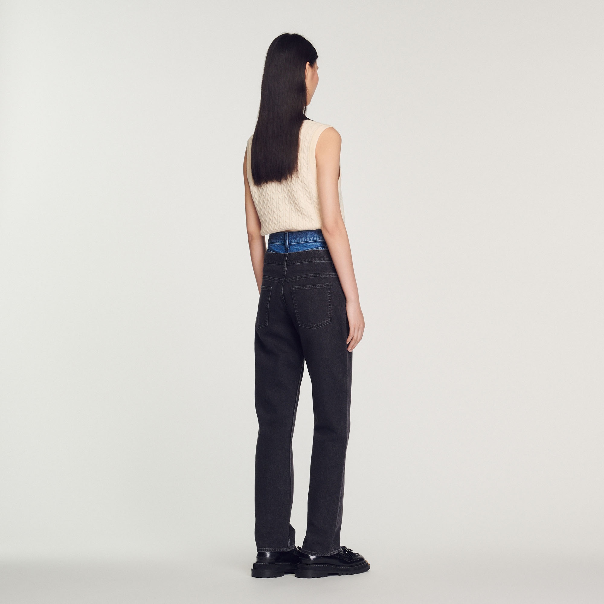 Two-tone double-waisted jeans