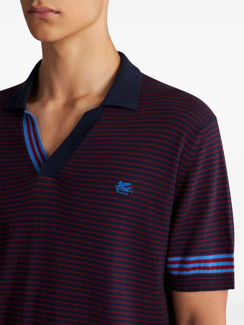 striped fine-knit polo shirt - 4