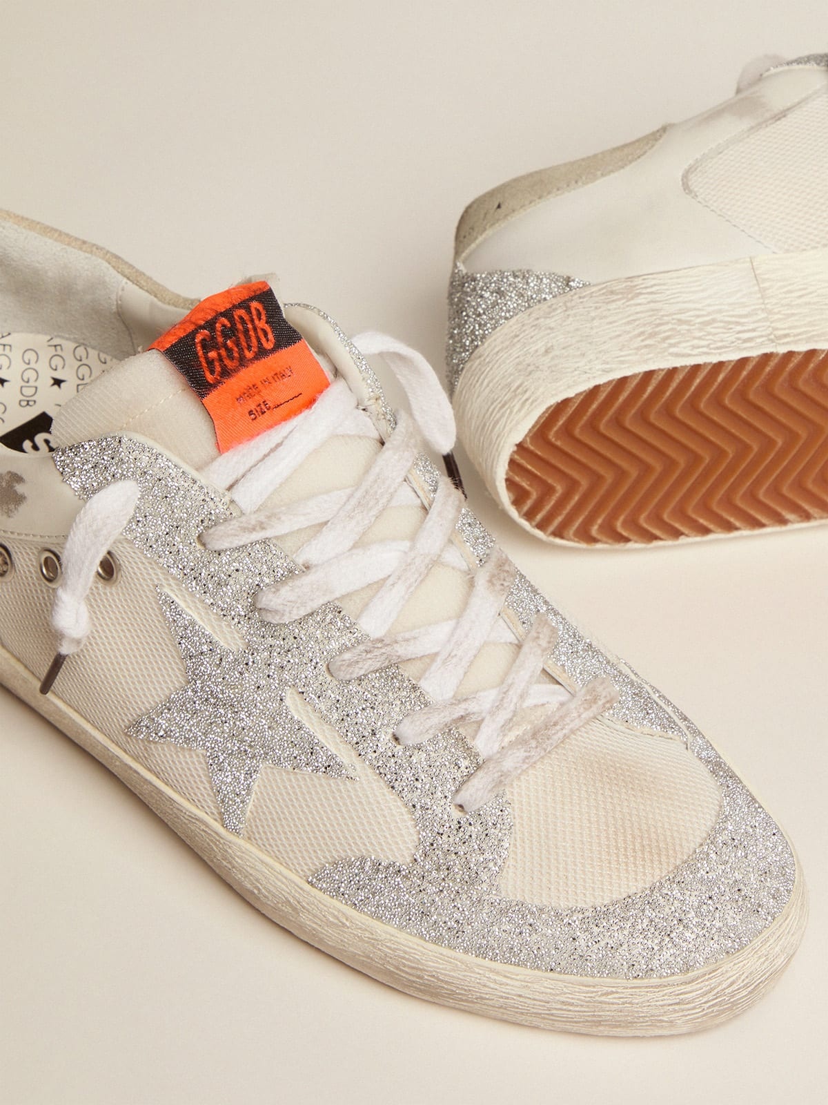 Super-Star LTD sneakers in white leather and mesh with star and inserts in silver micro-crystals - 3