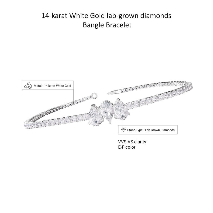 Diamond2Deal - Diamond2Deal 14k White Gold 2.7 Pear Shape Lab Grown Diamond Tennis Bracelet 7" VVS-VS, E-F - 3