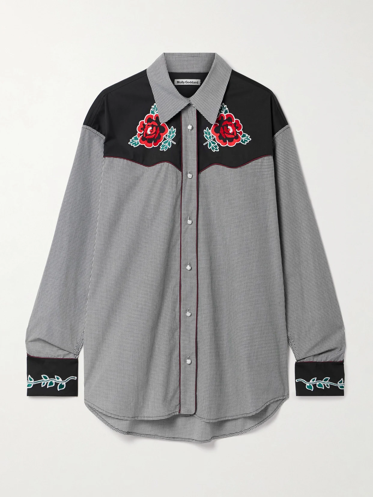 Meredith Appliquéd Piped Gingham Cotton Shirt - 1