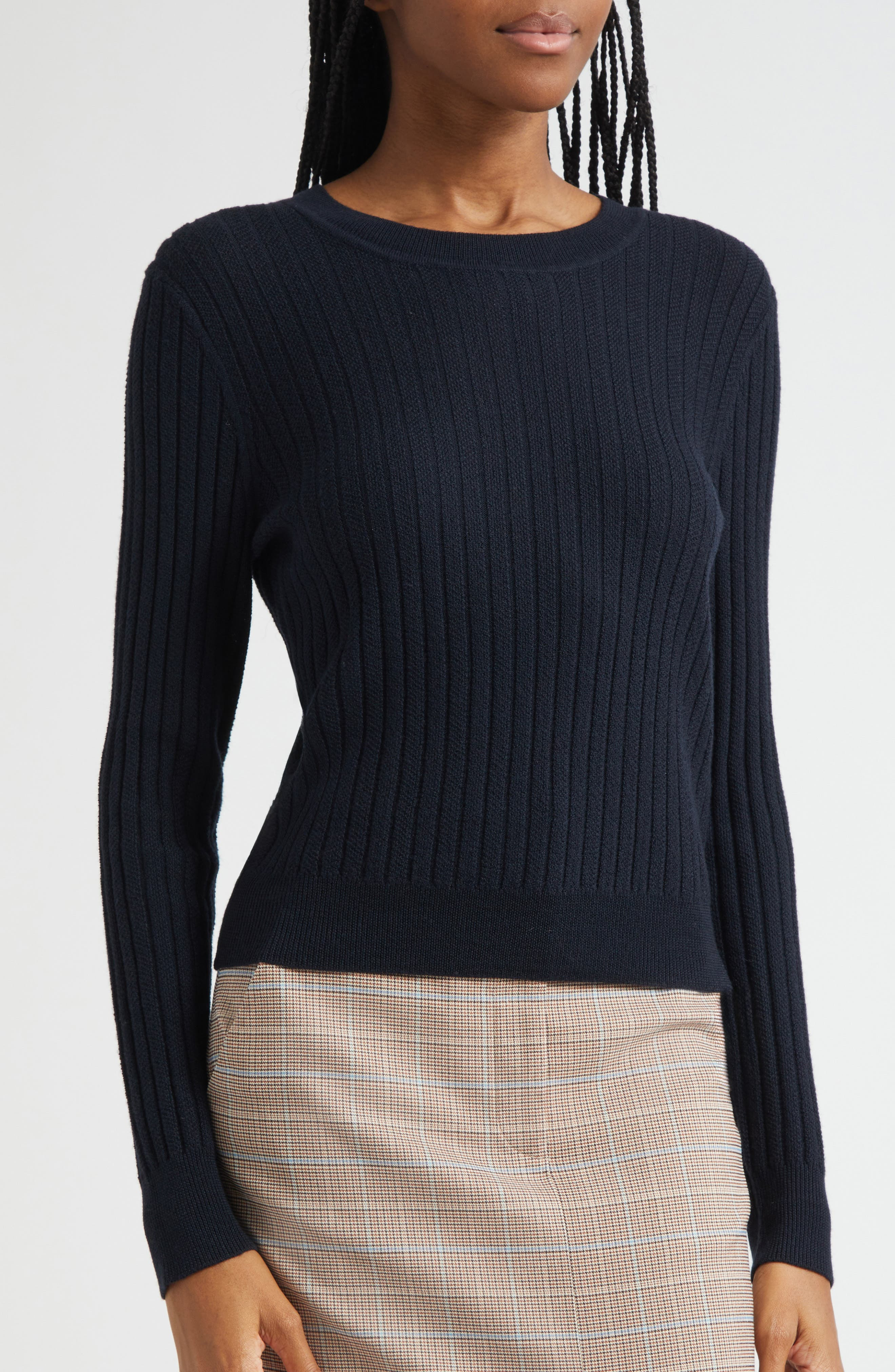 Veronica Beard Cheval Merino Wool Crewneck Sweater in Navy at Nordstrom - 5