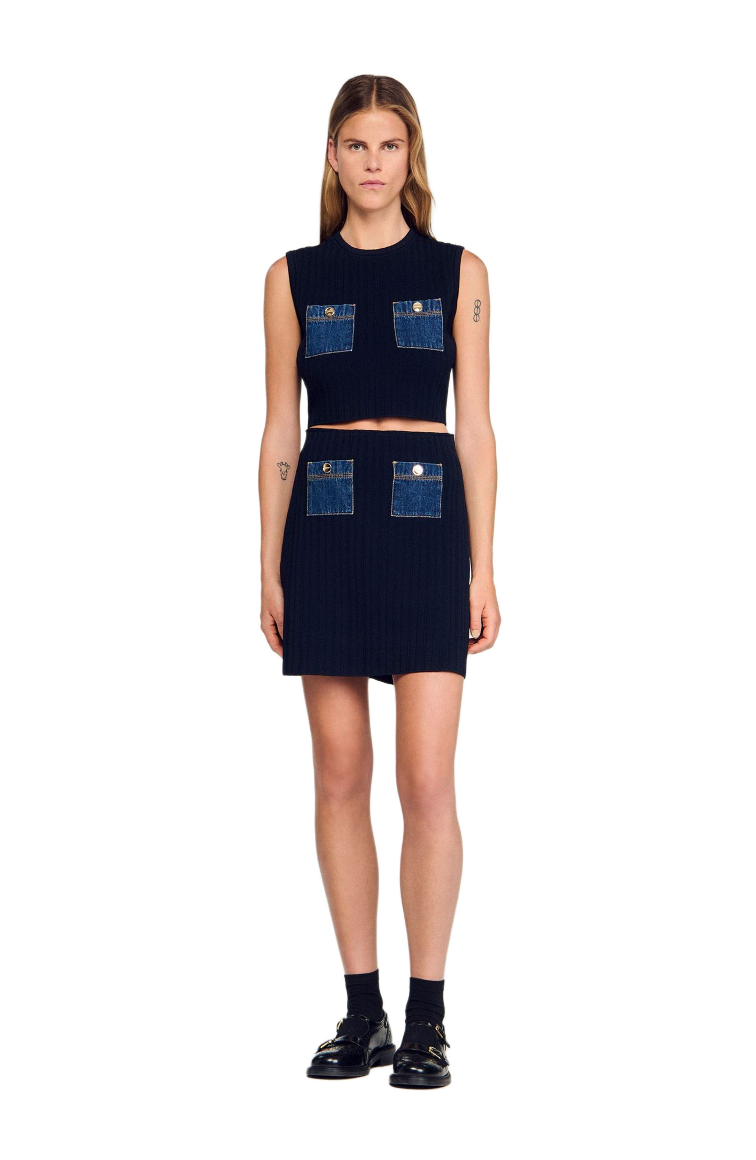 SANDRO Knit and denim top in Navy Blue at Nordstrom - 2