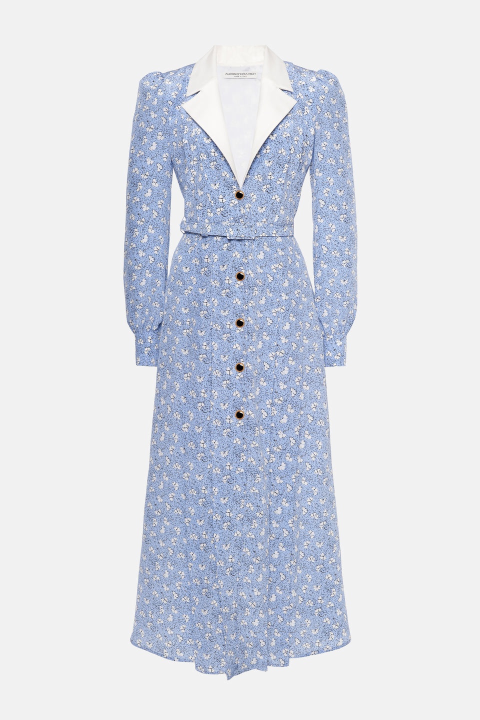 CLOVER PRINT SILK DRESS WITH MIKADO COLLAR, BELT - 1