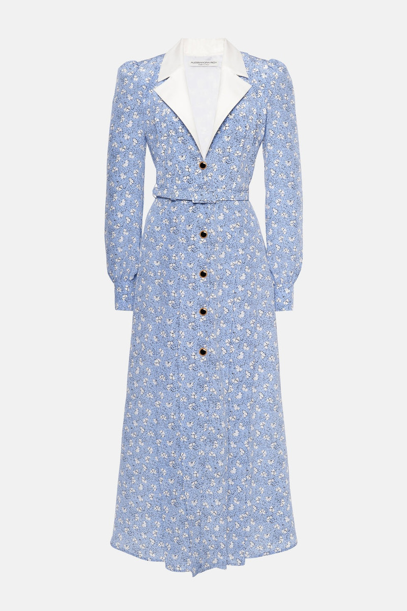 CLOVER PRINT SILK DRESS WITH MIKADO COLLAR, BELT 1