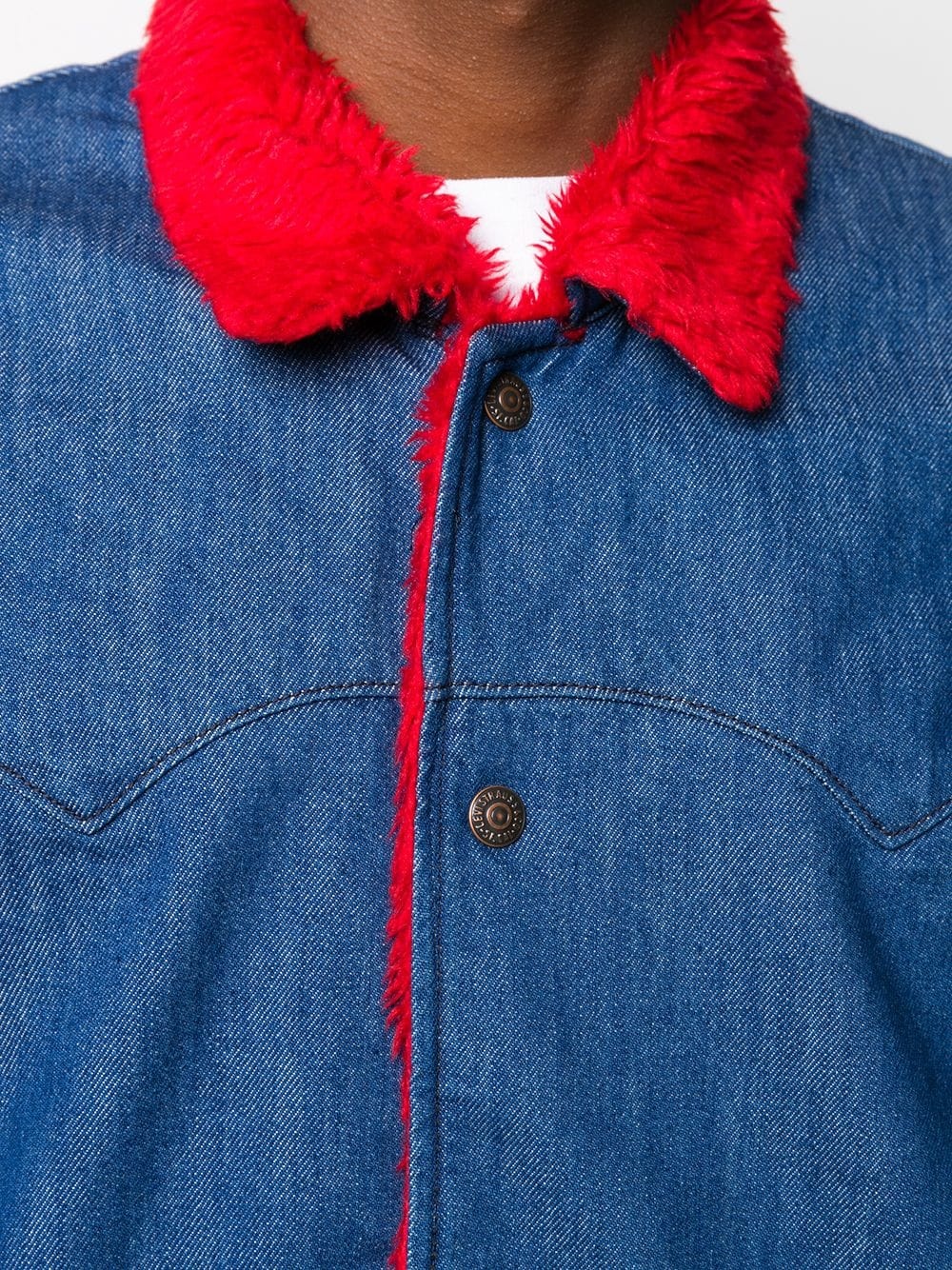 contrast-collar denim coat - 5