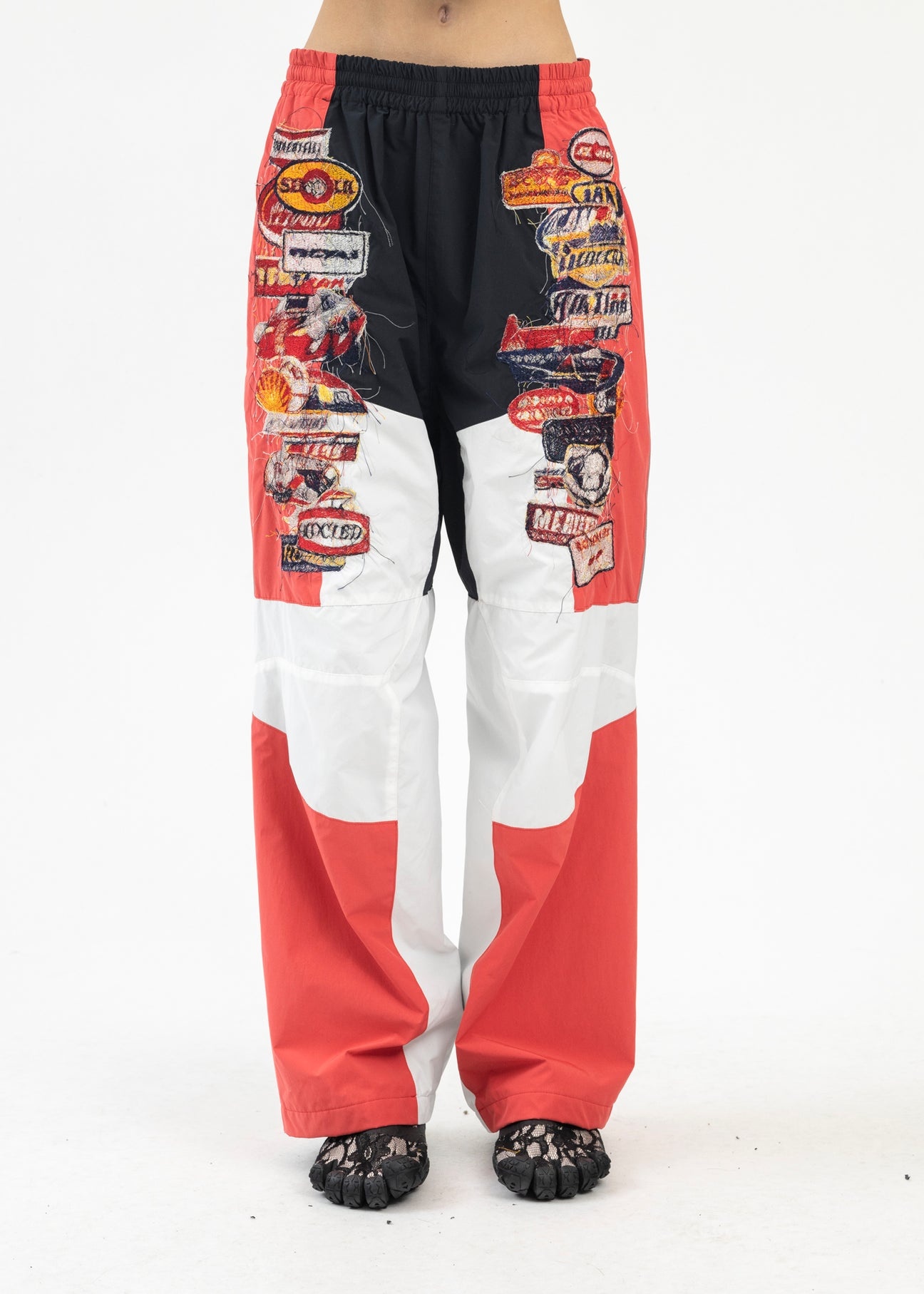 BLACK/RED A.I. PATCHES EMBRIDERY TRACK PANTS - 1