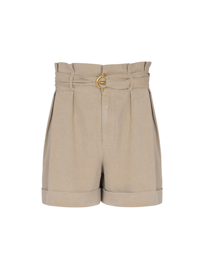 Cotton and linen Bermuda shorts with T-Bar belt 1