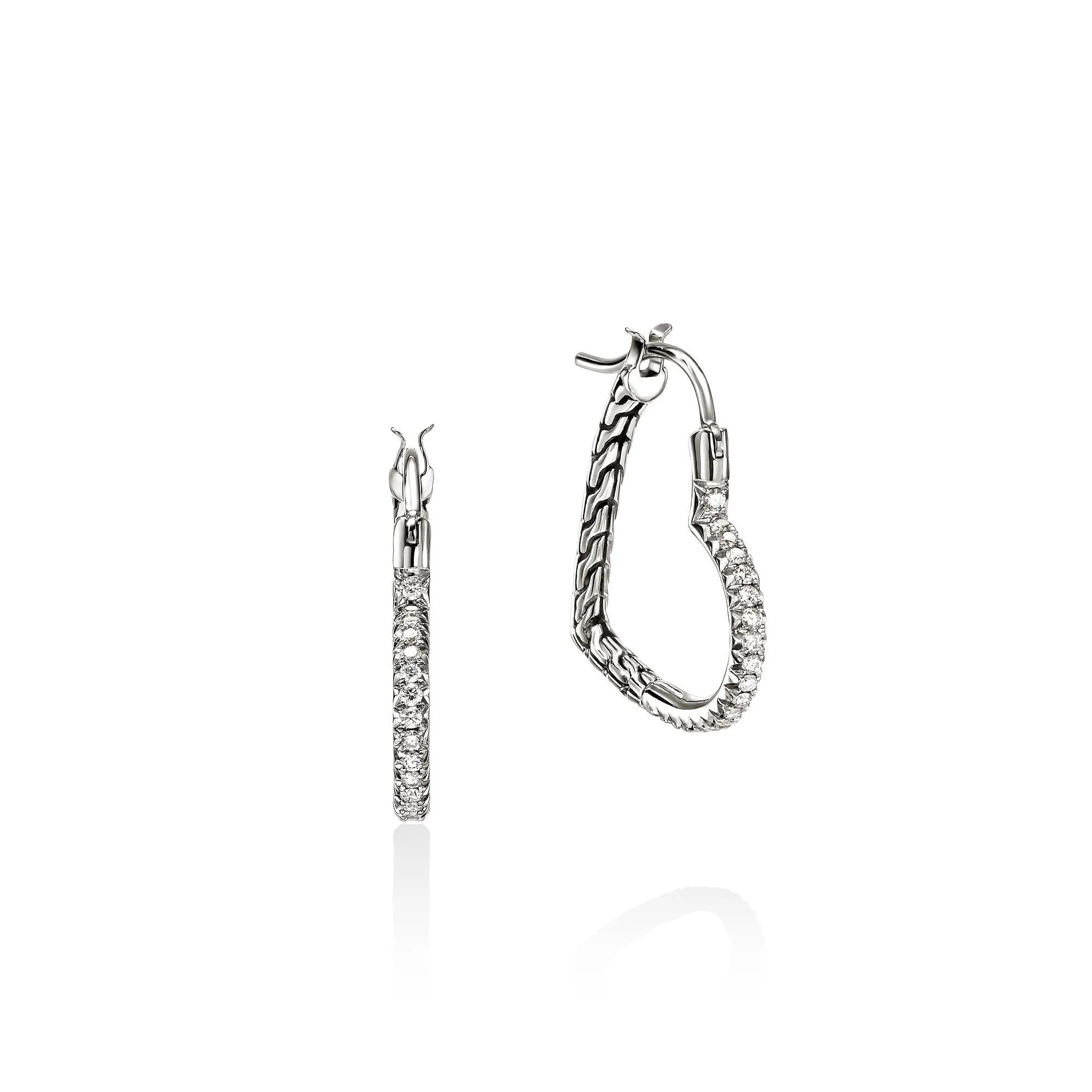 JH Essential Heart Hoop Earrings, Sterling Silver, Diamonds, 21MM - 1