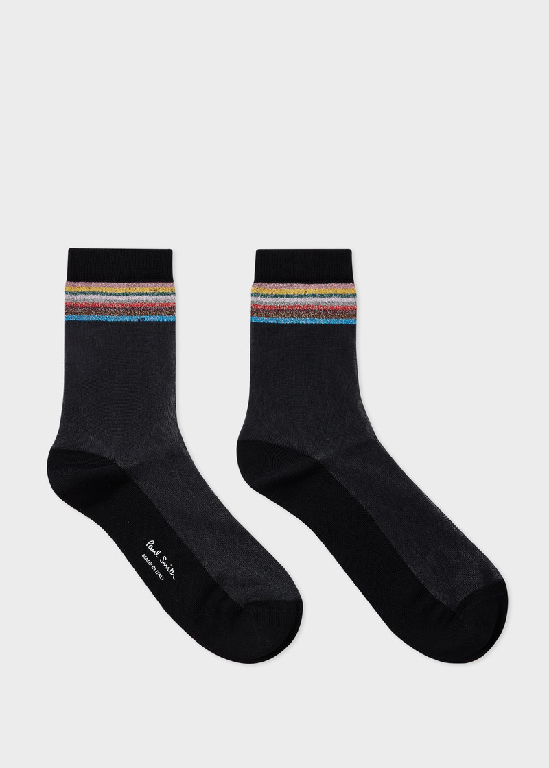 Paul Smith Women's Black Sheer 'Signature Stripe' Socks outlook
