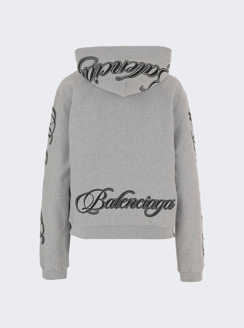 BALENCIAGA Cursive Zip-up Hoodie Light Htr Grey And Black outlook