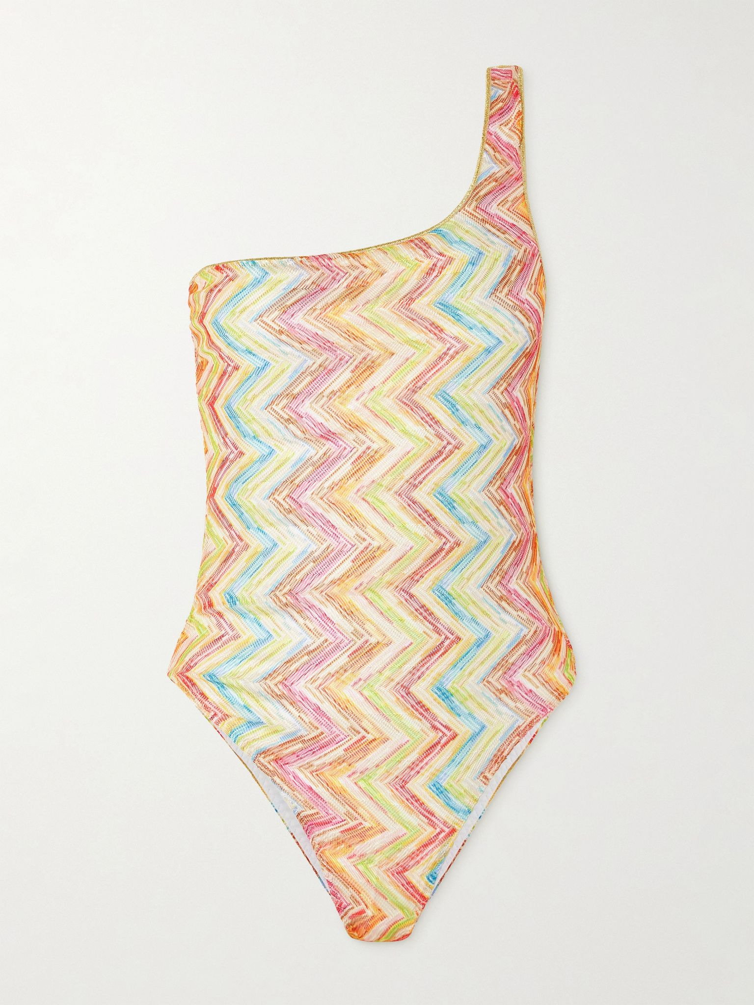 Mare one-shoulder striped crochet-knit swimsuit Cream - 1