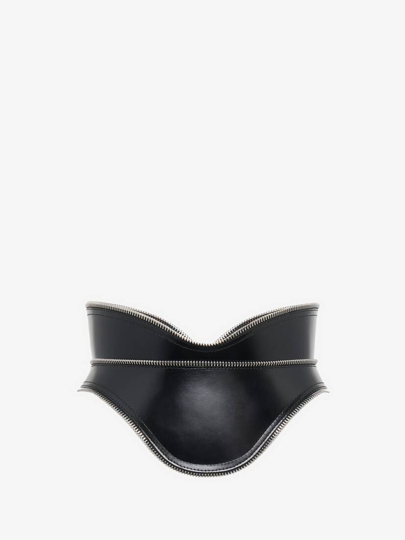 Women's Leather Corset Belt in Black - 1