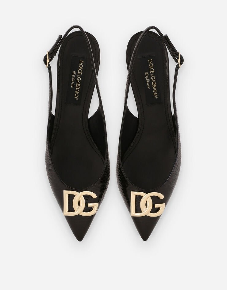 Iguana-print calfskin slingbacks with DG logo - 4