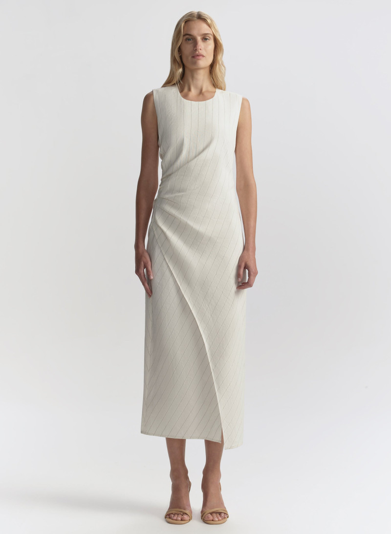 A.L.C. Caroline Linen Pinstripe Midi Dress outlook