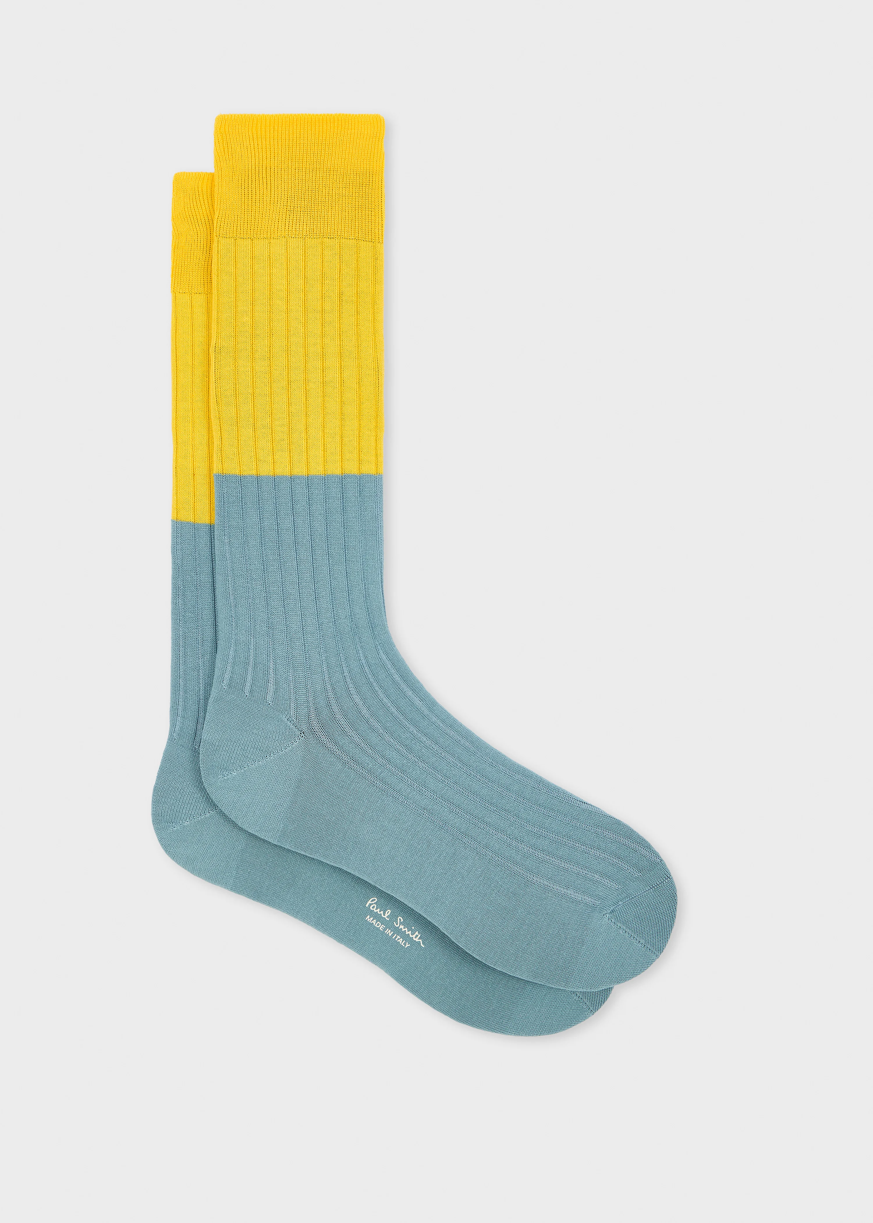 Yellow Ribbed Colour Block Socks - 1