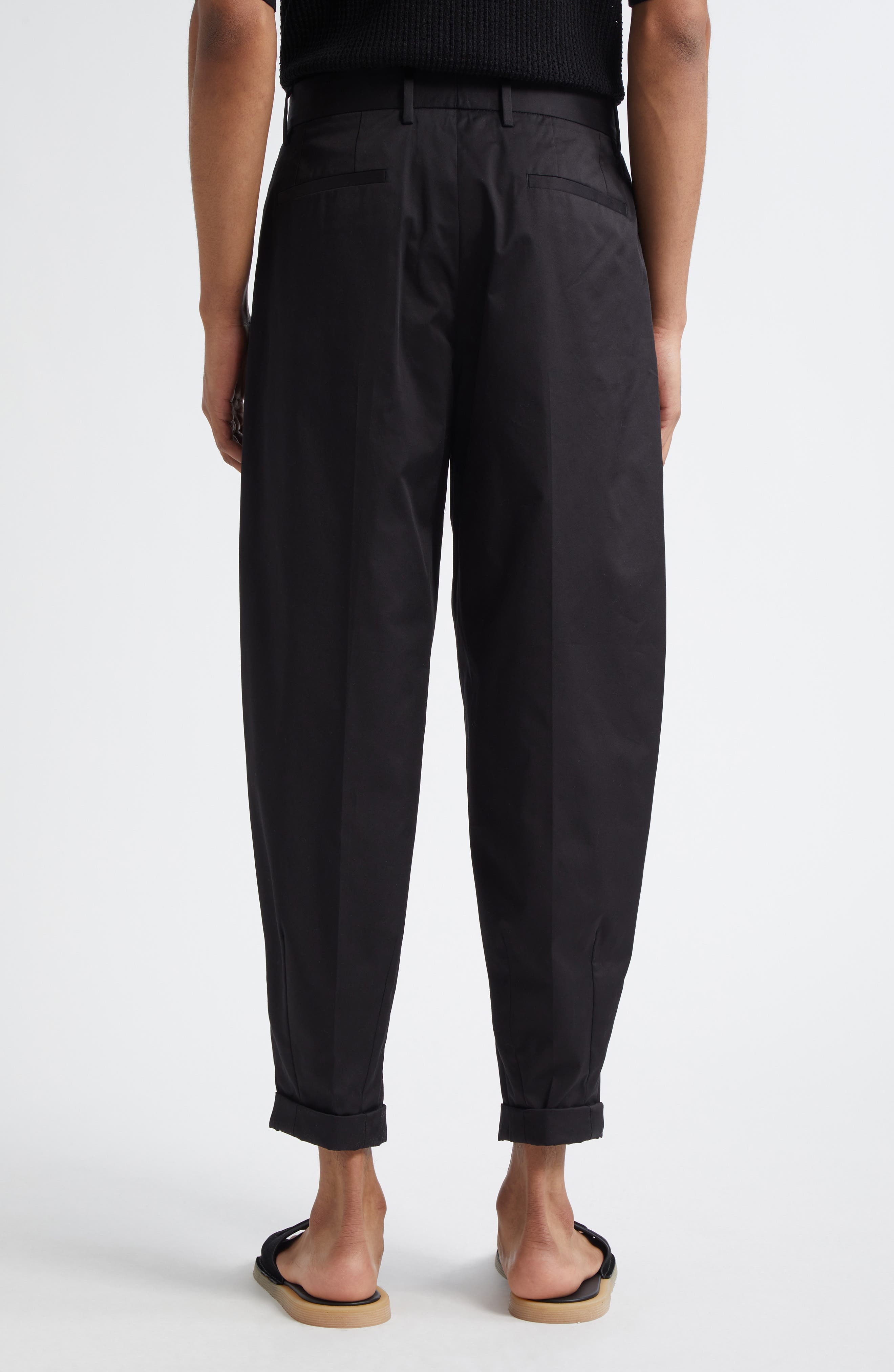Dolce&Gabbana Double Pleat Crop Stretch Cotton Pants in N0000 Black at Nordstrom - 3