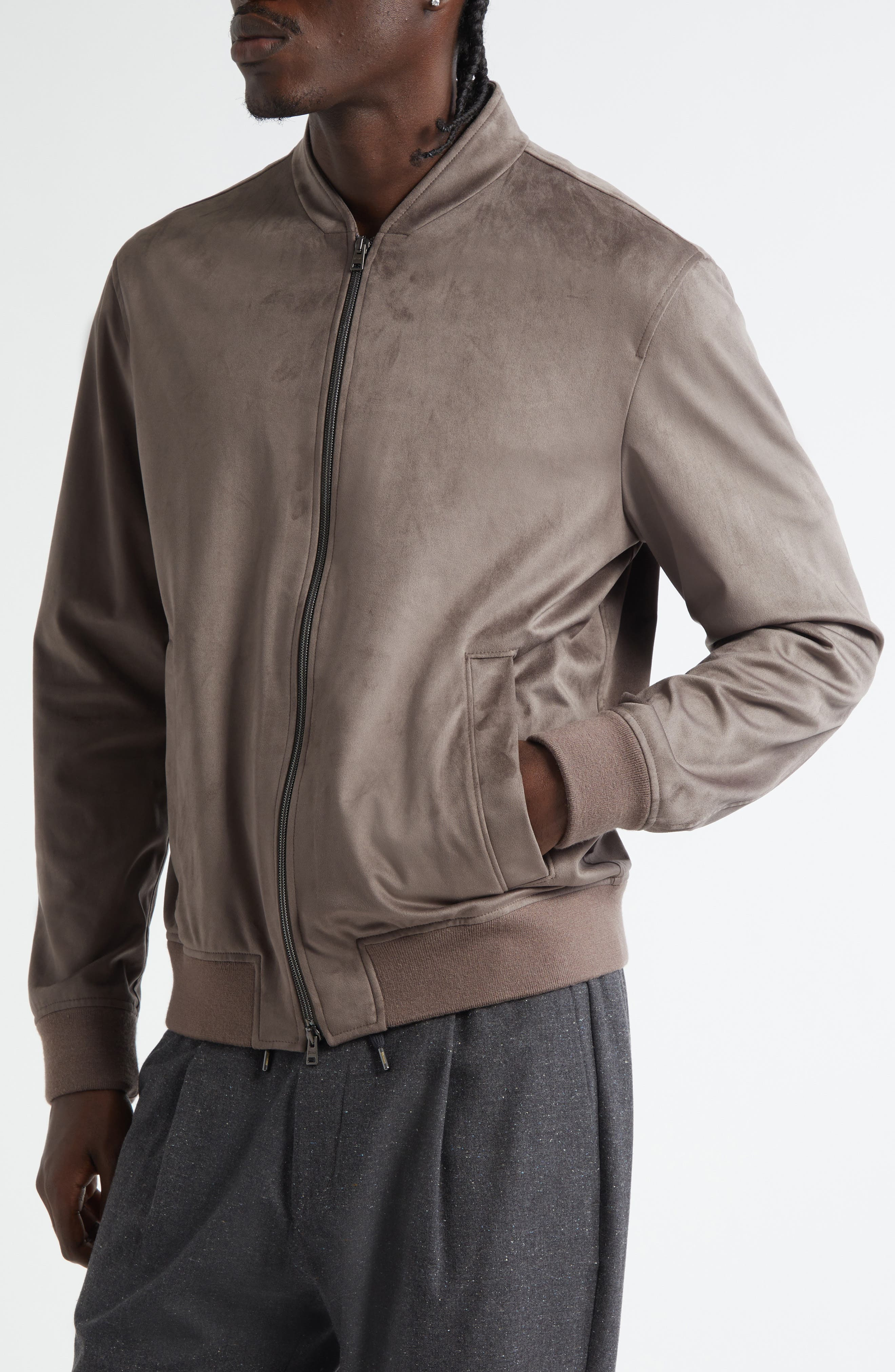 Herno Faux Suede Bomber Jacket in Taupe at Nordstrom - 5