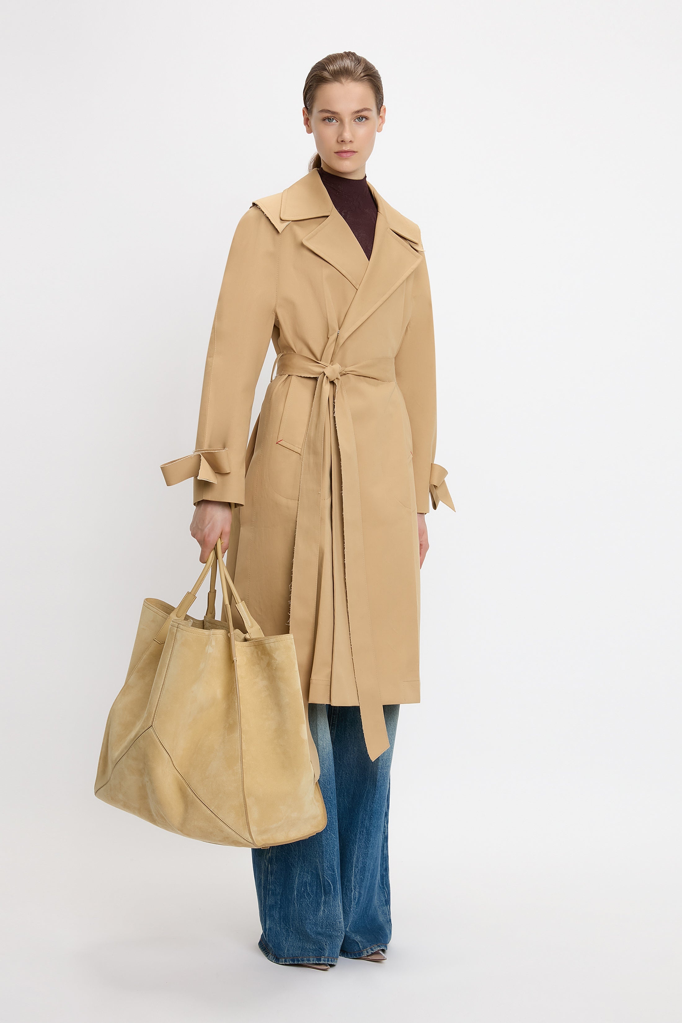 XL Victoria Tote In Sand Suede - 3