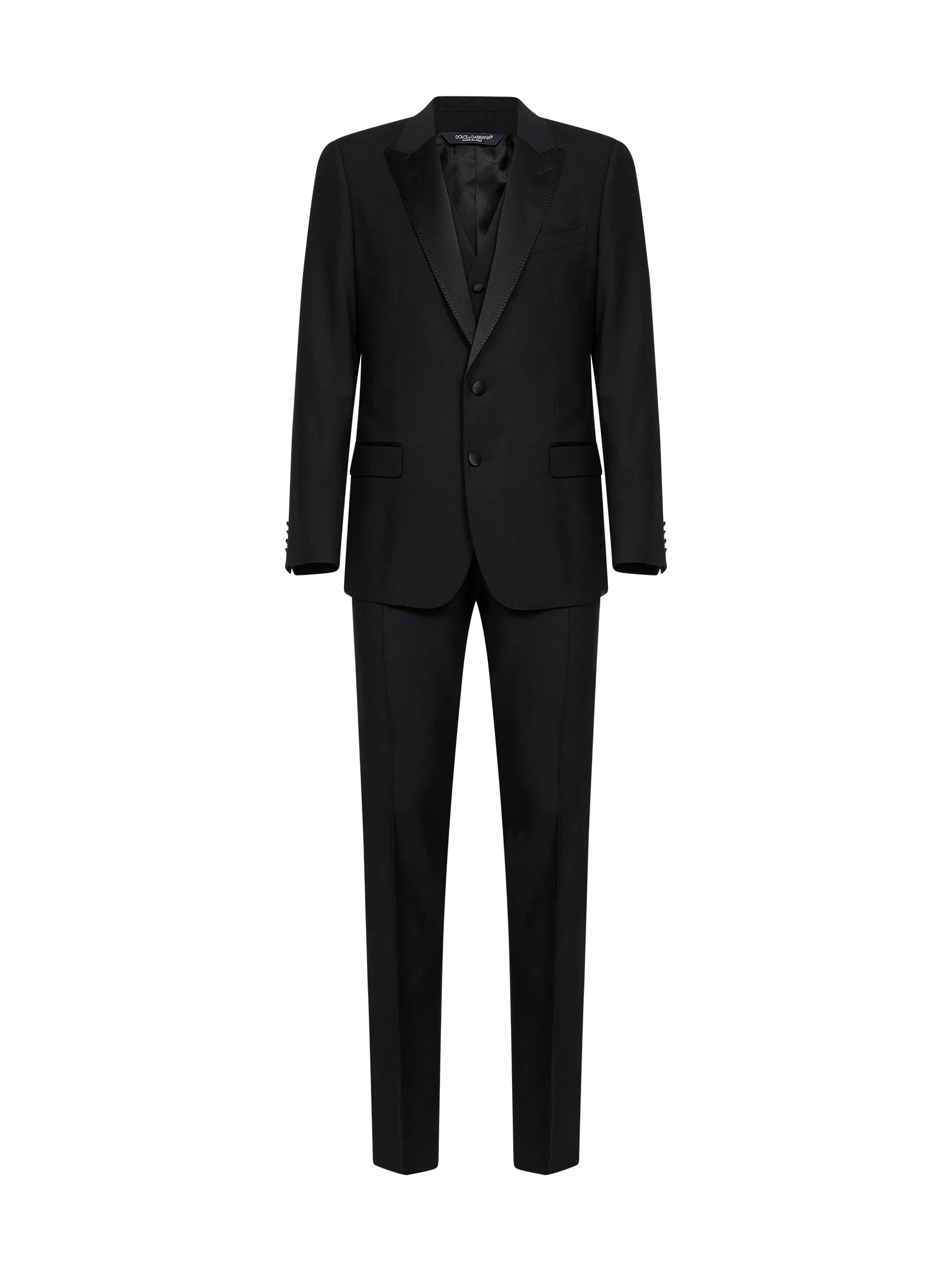 Black virgin wool and silk three-piece tuxedo suit - 1