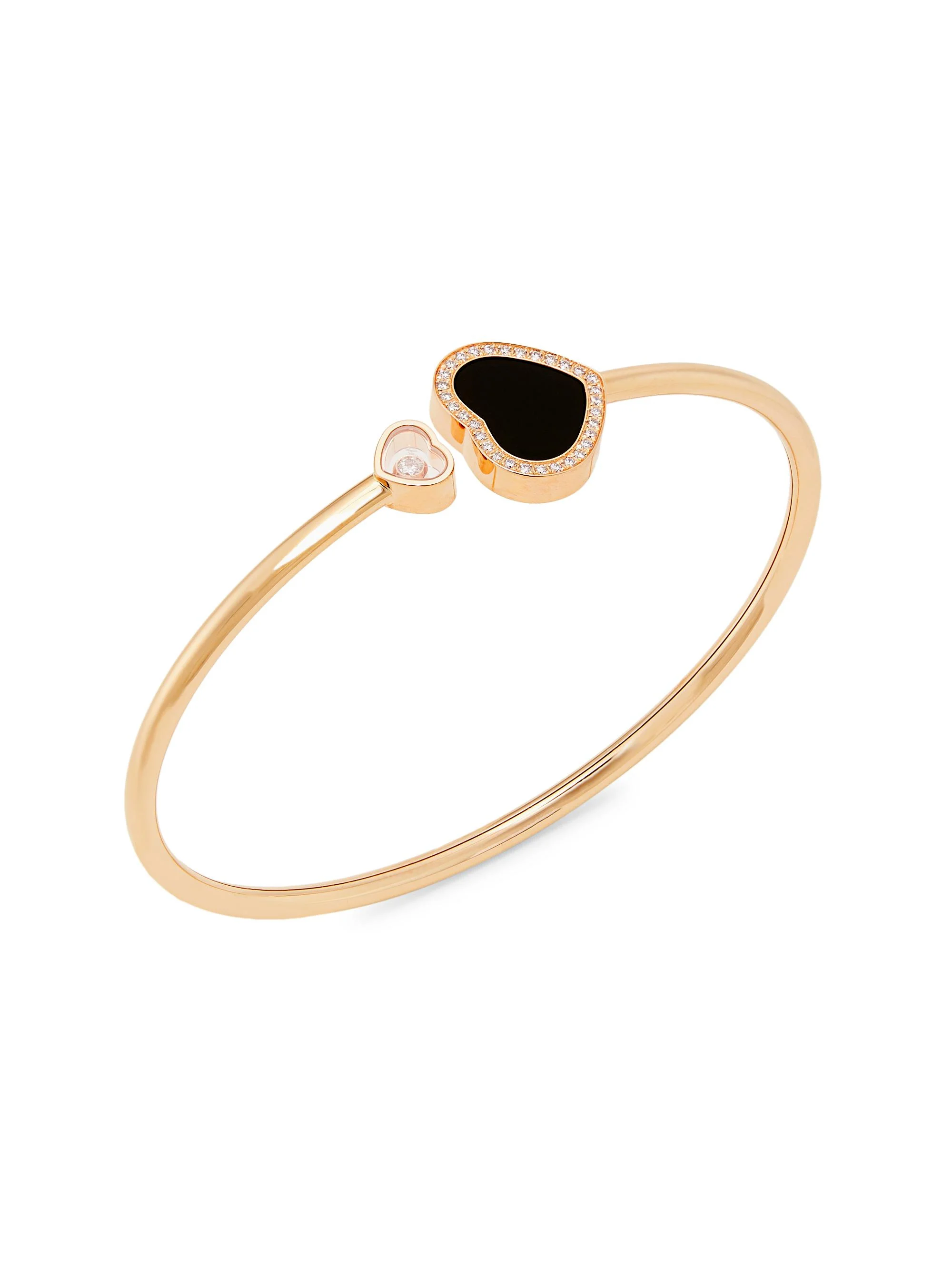Women's Happy Diamonds Happy Hearts 18K Rose Gold, 0.19 TCW Diamond & Onyx Bangle - Black Onyx - 1