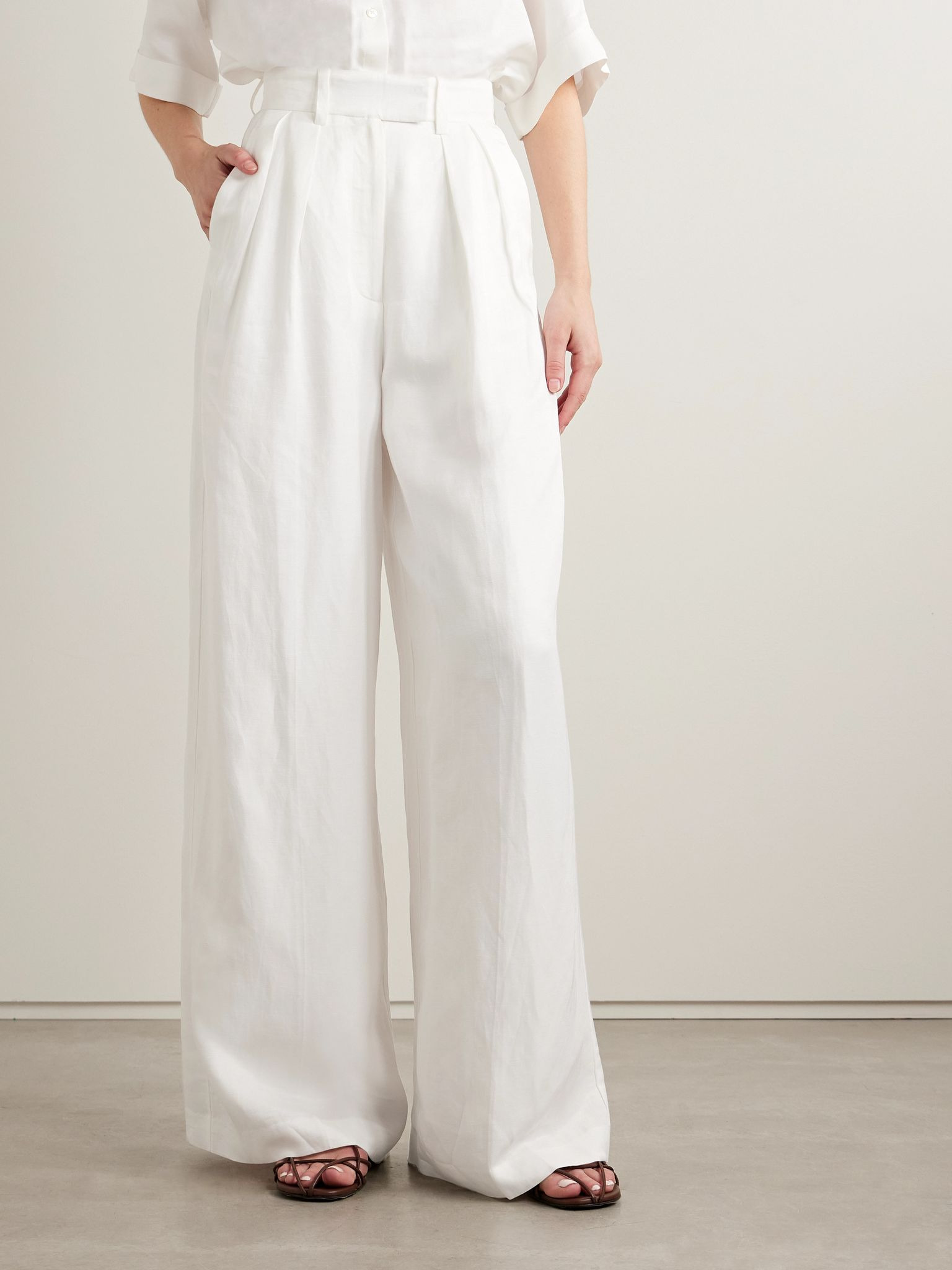 Lou pleated woven wide-leg pants Ivory - 3