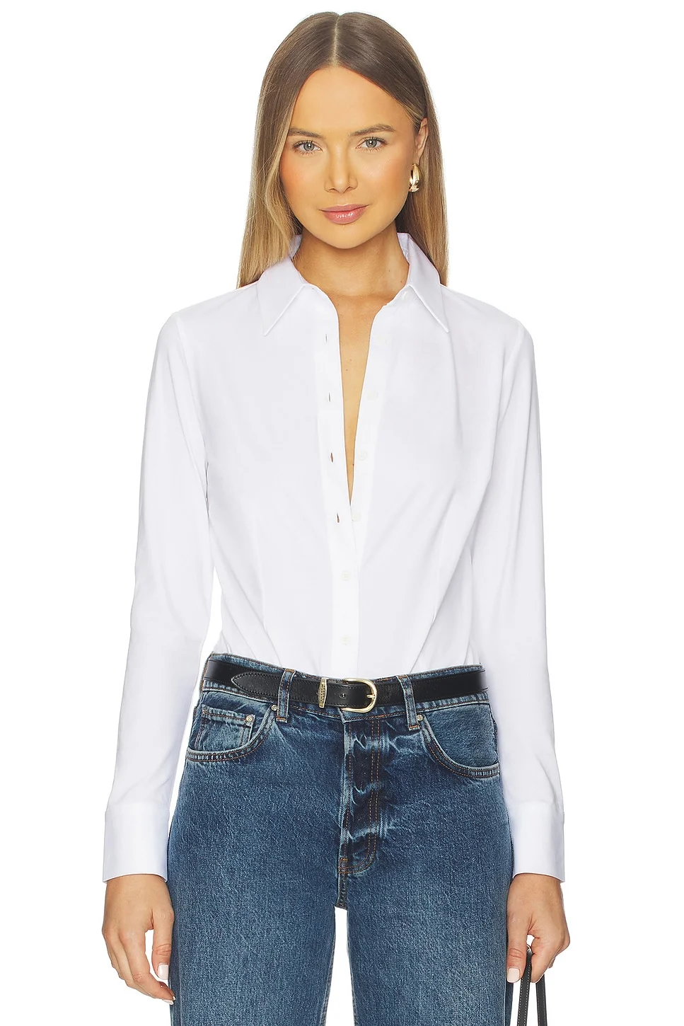 Cotton Stretch Button Down Bodysuit - 1