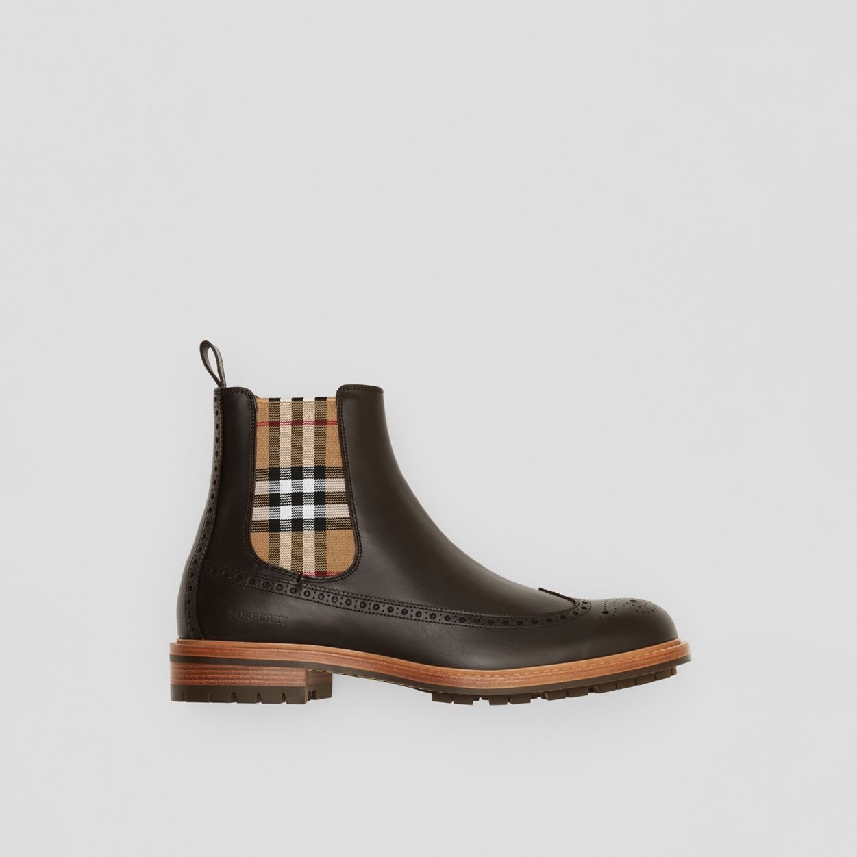 Vintage Check Panel Leather Chelsea Boots - 6