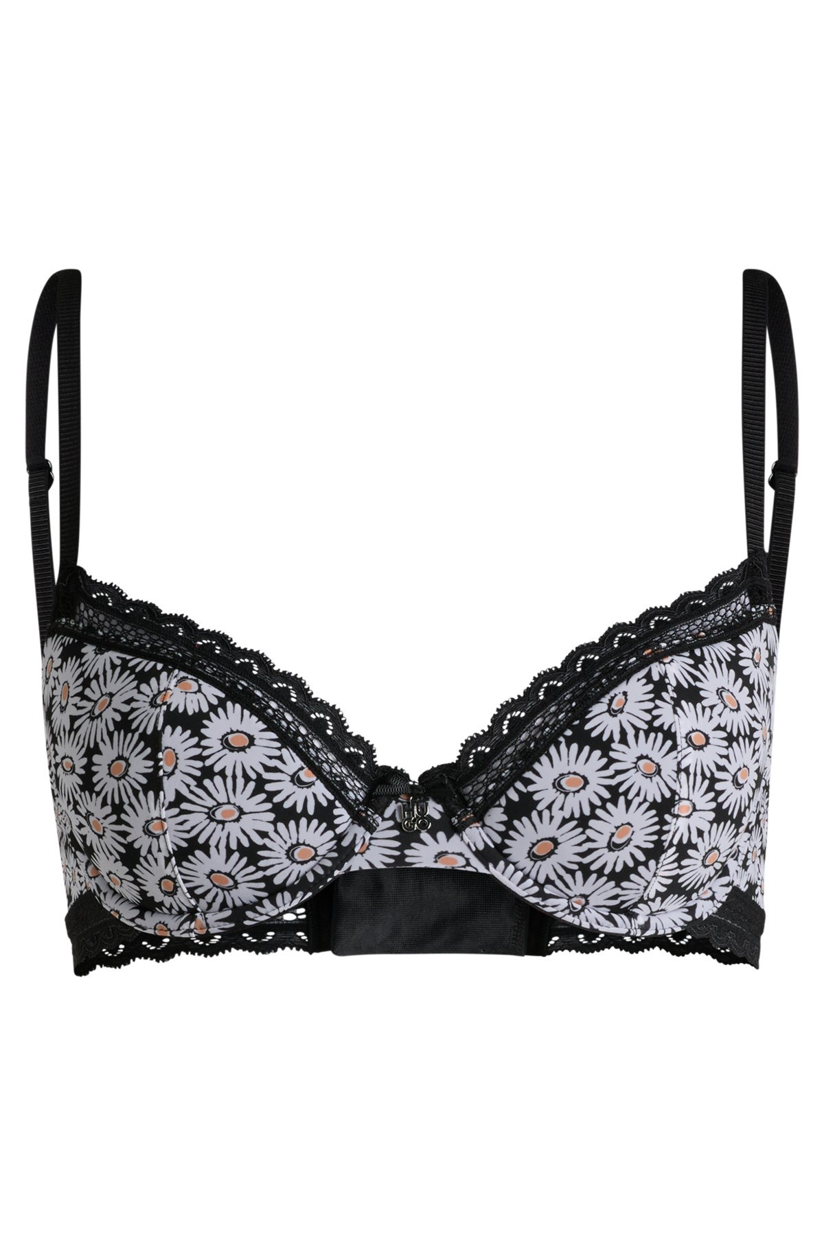 DAISY-PRINT UNDERWIRE PADDED BRA WITH LACE INSERTS - 1