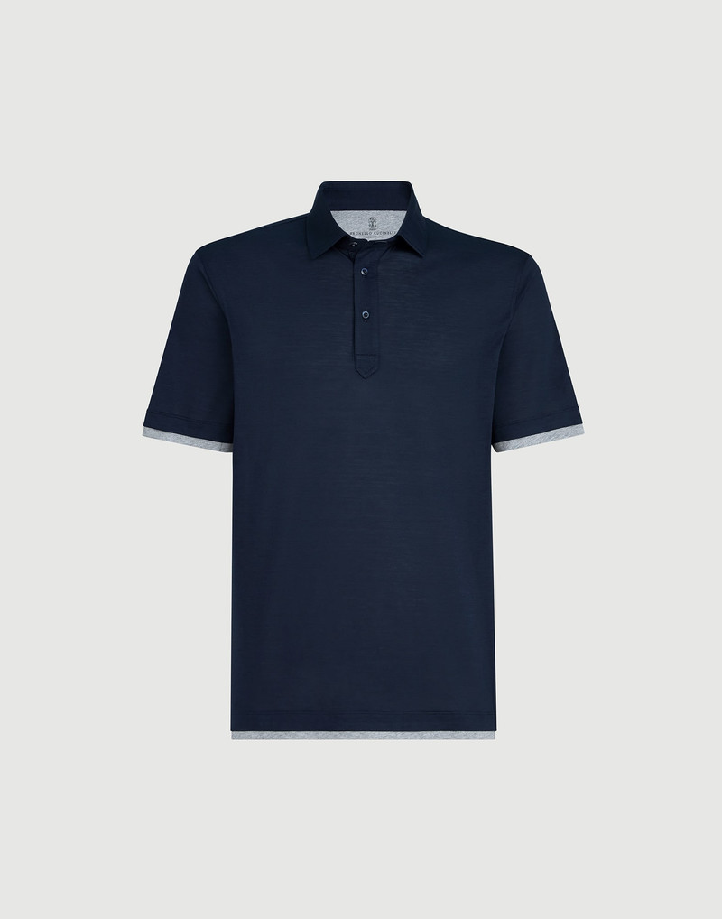 Silk and cotton jersey shirt-style collar polo with faux-layering 1