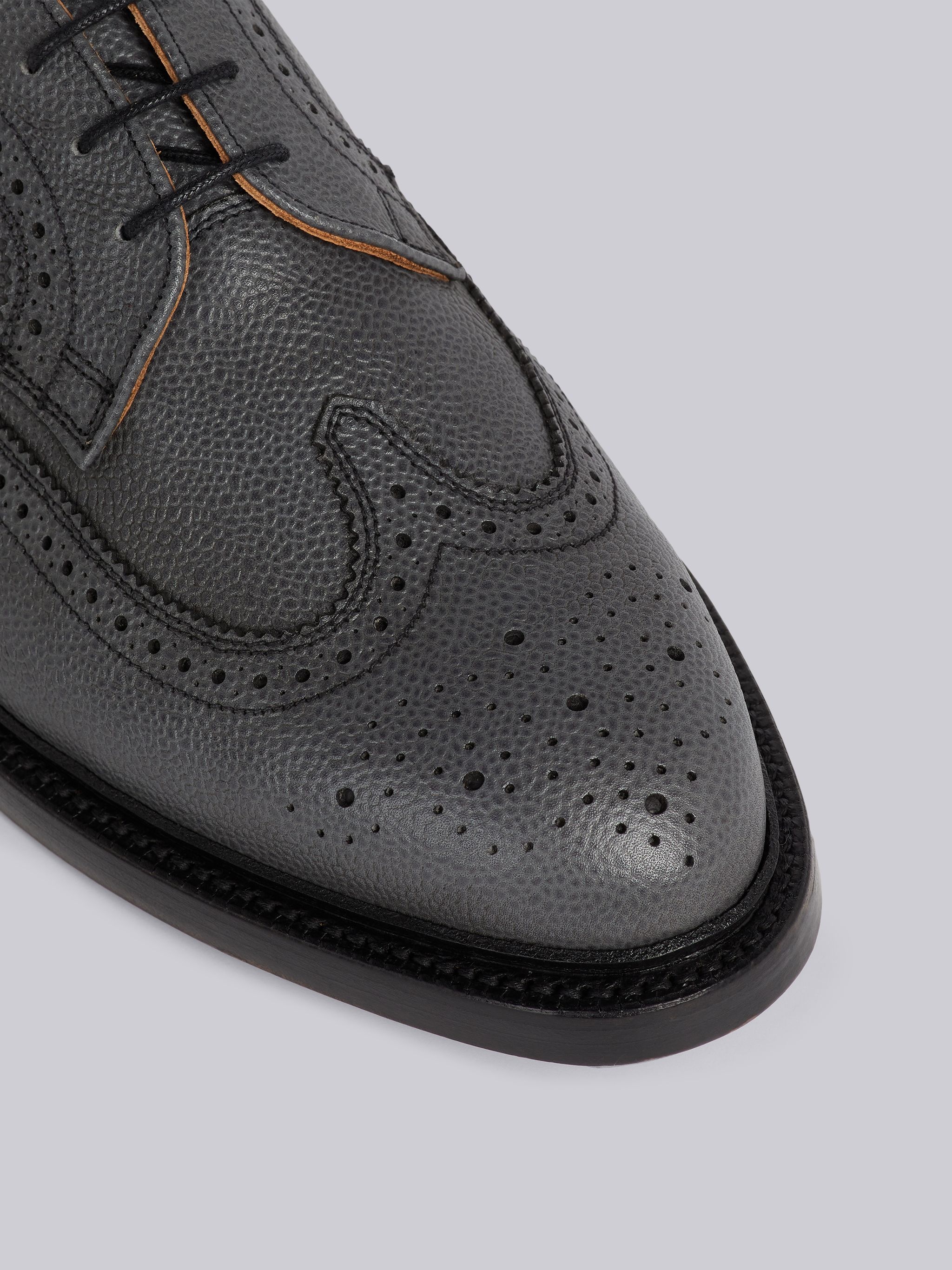 Dark Grey Pebble Grain Leather Sole Classic Longwing Brogue - 2