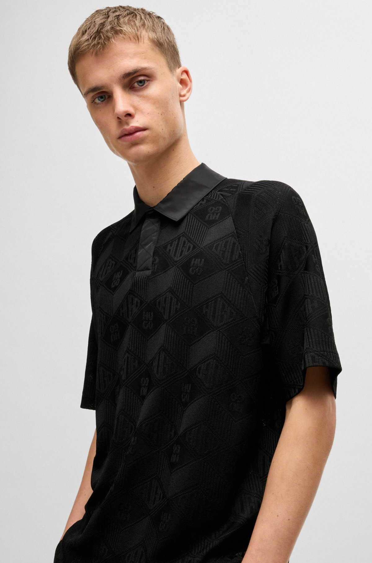 LOGO-PATTERN POLO SHIRT WITH CONTRAST PLACKET - 3