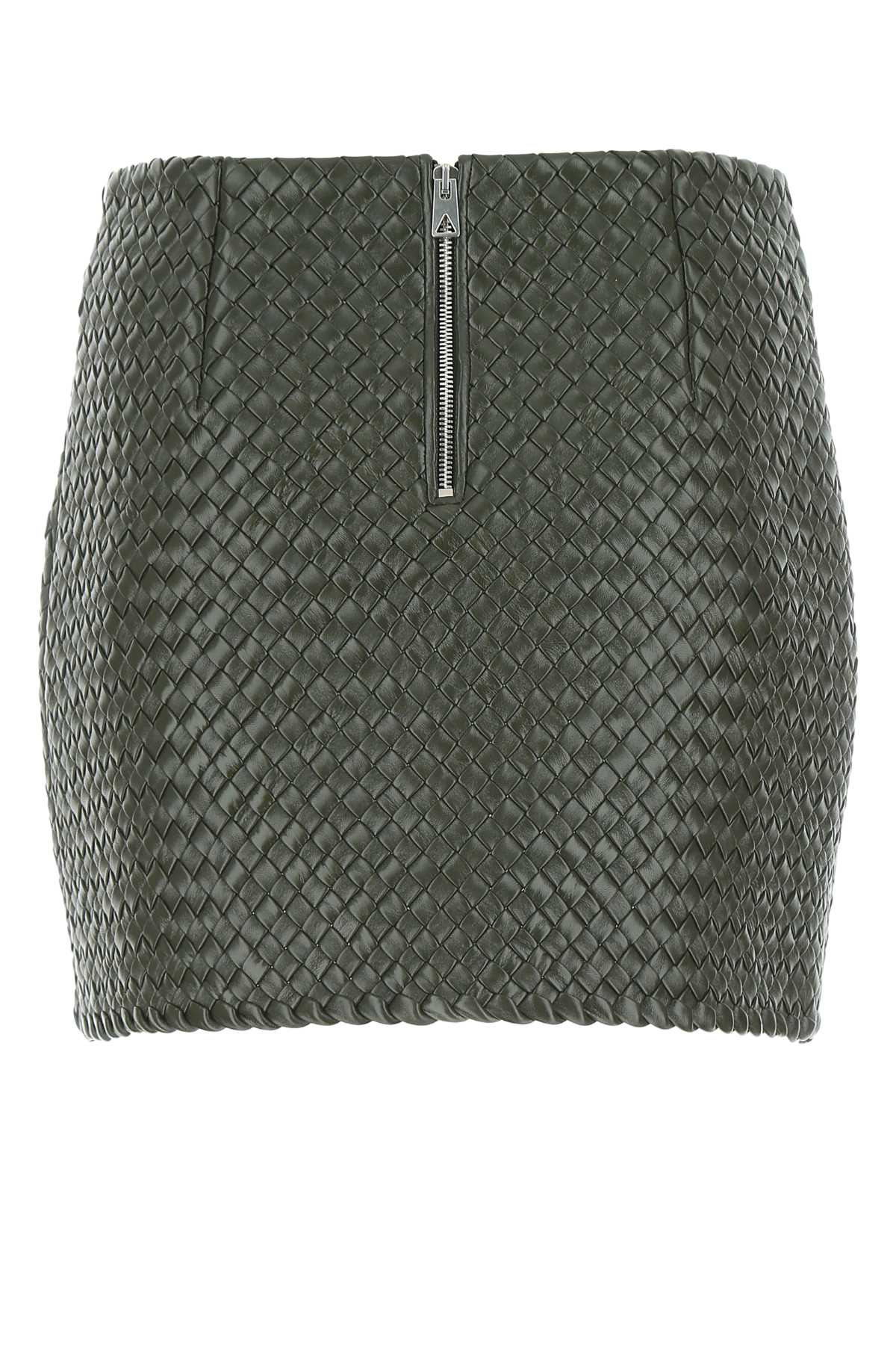 Bottega Veneta Women Army Green Leather Mini Skirt - 2