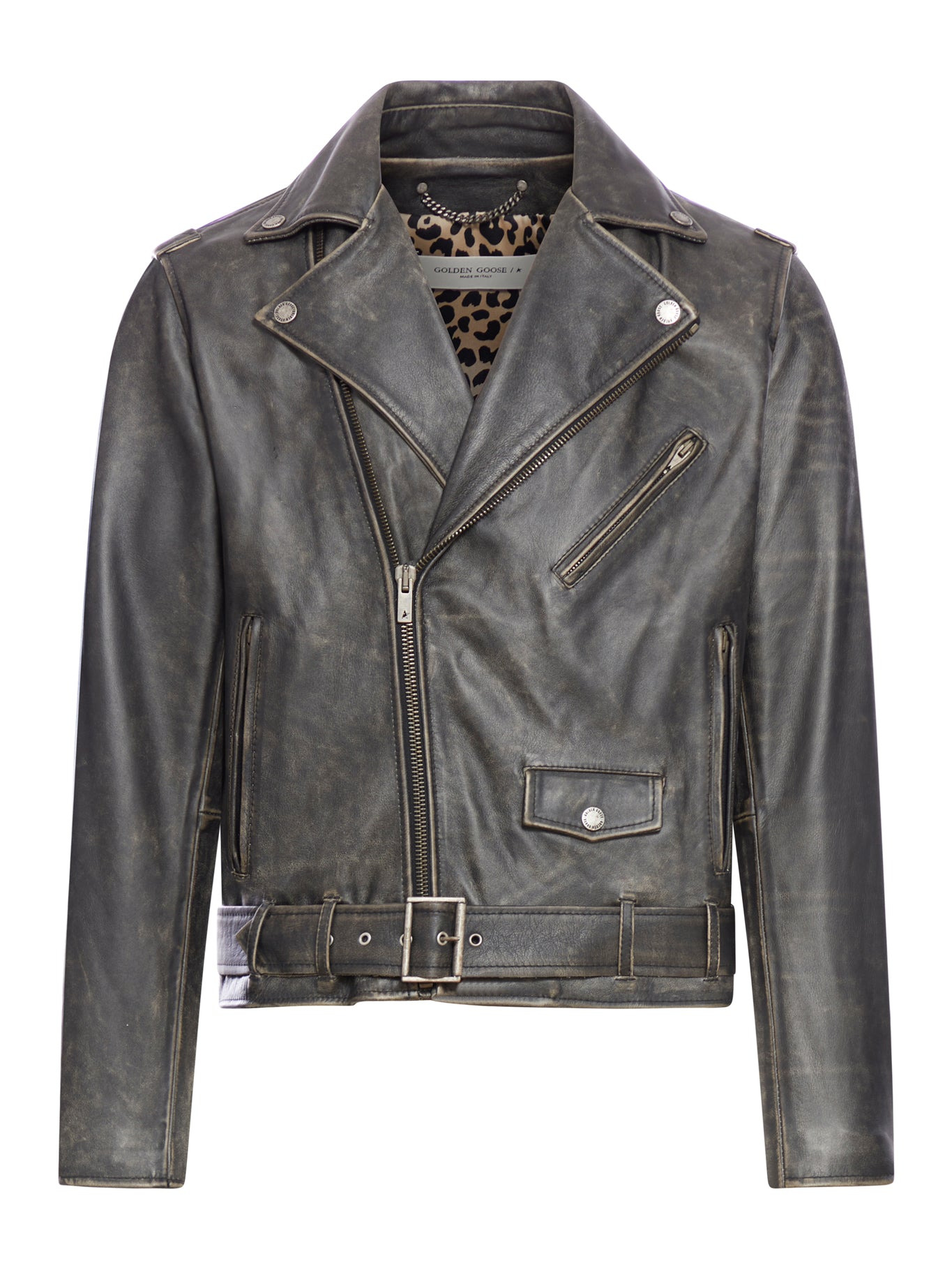 GOLDEN COLLECTION LEATHER JACKET WITH DISTRESSED TREATMENT - 2