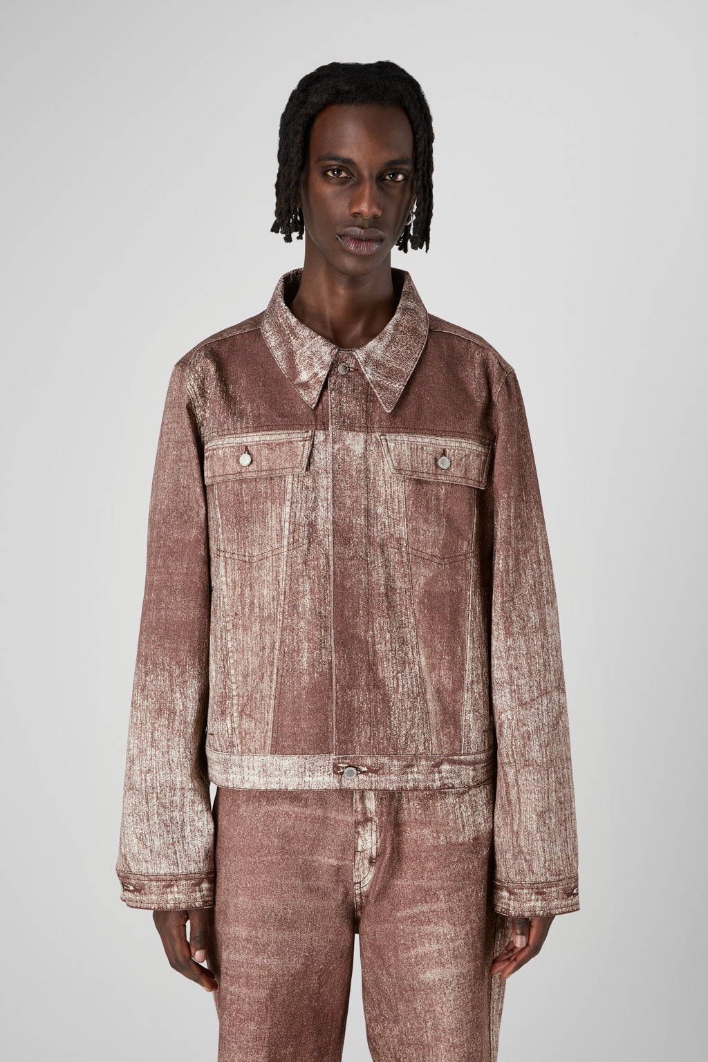 Terracotta Paint Print Denim Jacket - 2